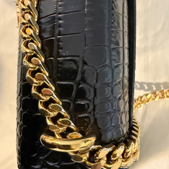 Yves Saint Laurent Sunset Black Croc-Embossed Shoulder Bag - Picture 12 of 16